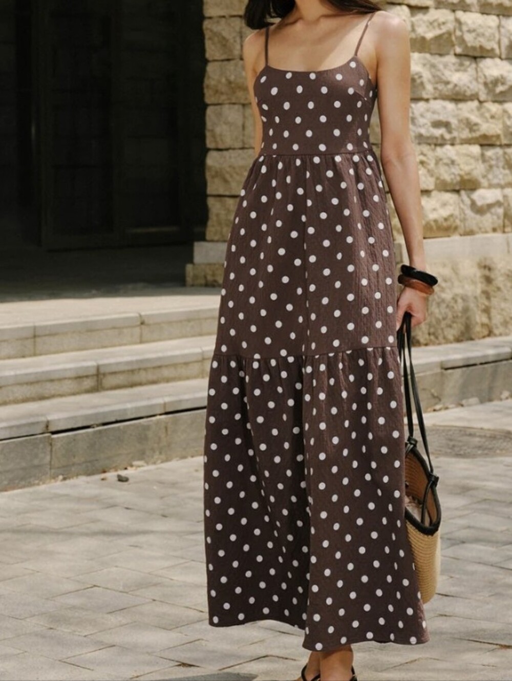 Commense Slip Dress Maxi Polka Dot "The Pretty Woman Edit" Cotton Brown XS NWT - Picture 6 of 8